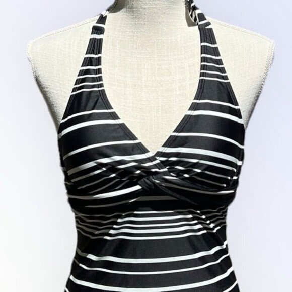 Athleta Encinitas Tara Halter Black & White Striped Swim Dress Size 32 B/C - Picture 3 of 9